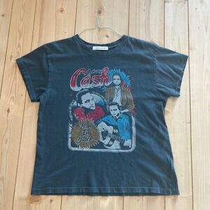 Daydreamer Womens Johnny Cash Man In Black Grey Graphic Tee Vintage Style Large